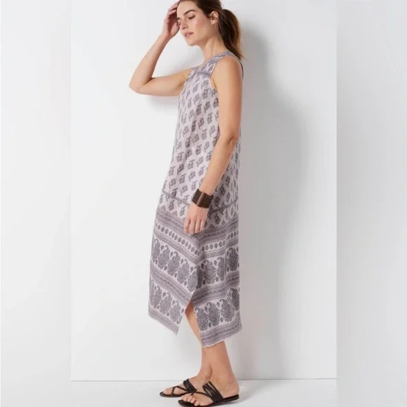 J.Jill Pure Jill Linen mauve paisley boho dress. Large - Picture 3 of 7